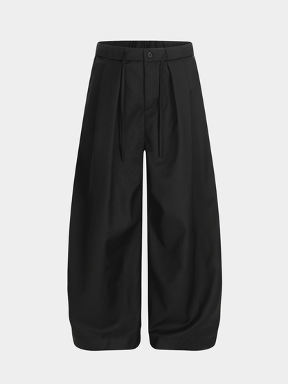 Ashshine - Women's Pleated Drawstring Waist Wide-Leg Tailored Pants