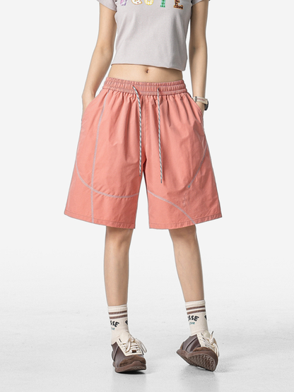 FoxLeap - Unisex Contrast Stitch Lightweight Breathable Sport Shorts
