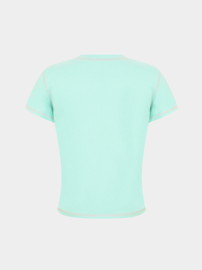 BerryPop - Women's Contrast Stitch Dopamine Print Cropped T-Shirt
