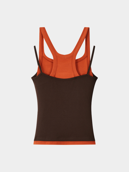 Caveveil - Women's Faux Two-Piece Ribbed Tank Top