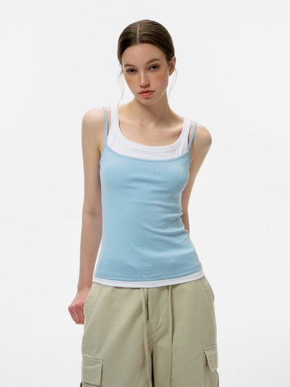 Caveveil - Women's Faux Two-Piece Ribbed Tank Top