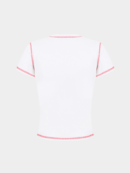 BerryPop - Women's Contrast Stitch Dopamine Print Cropped T-Shirt
