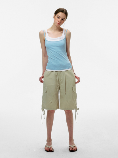 Caveveil - Women's Faux Two-Piece Ribbed Tank Top