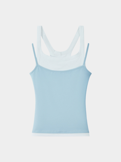 Caveveil - Women's Faux Two-Piece Ribbed Tank Top